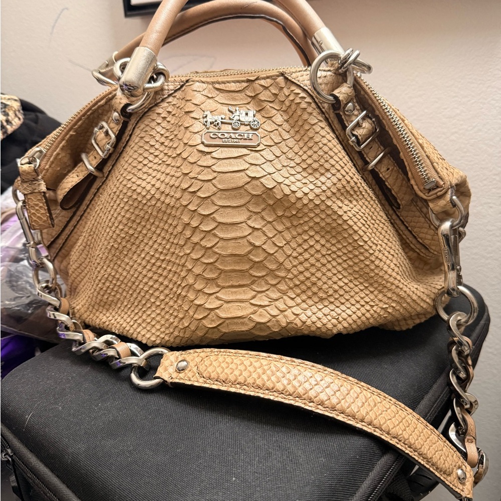 Coach Brown Python-Embossed Shoulder Bag
